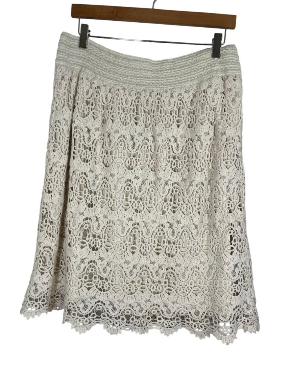 Neutral Floral Crochet Lace Skirt Tan 18 Boho Indie Folk Festival Cottage Lagen